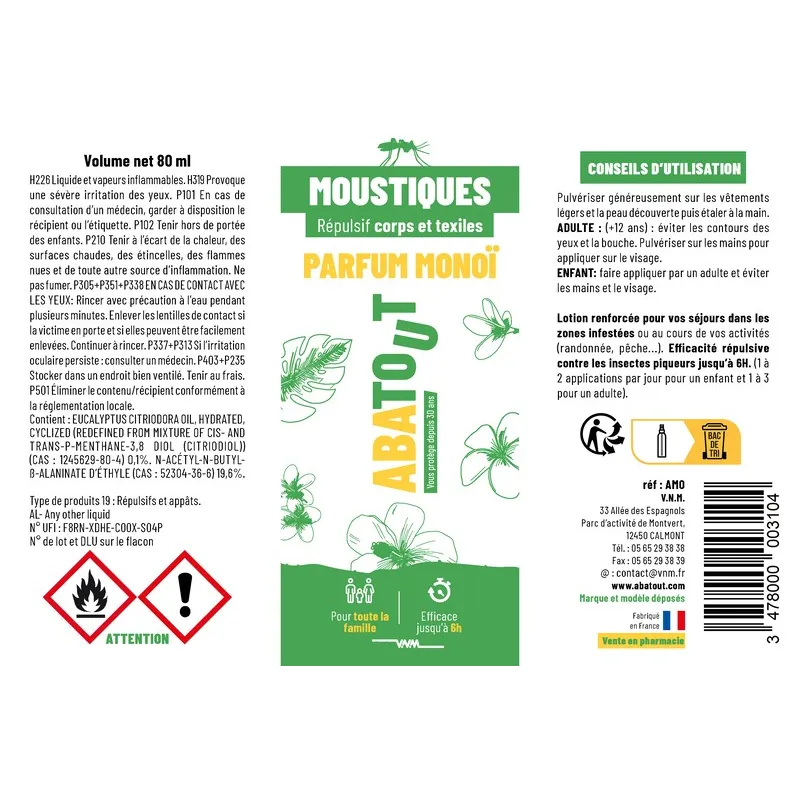 Répulsif anti-moustiques parfum Monoï