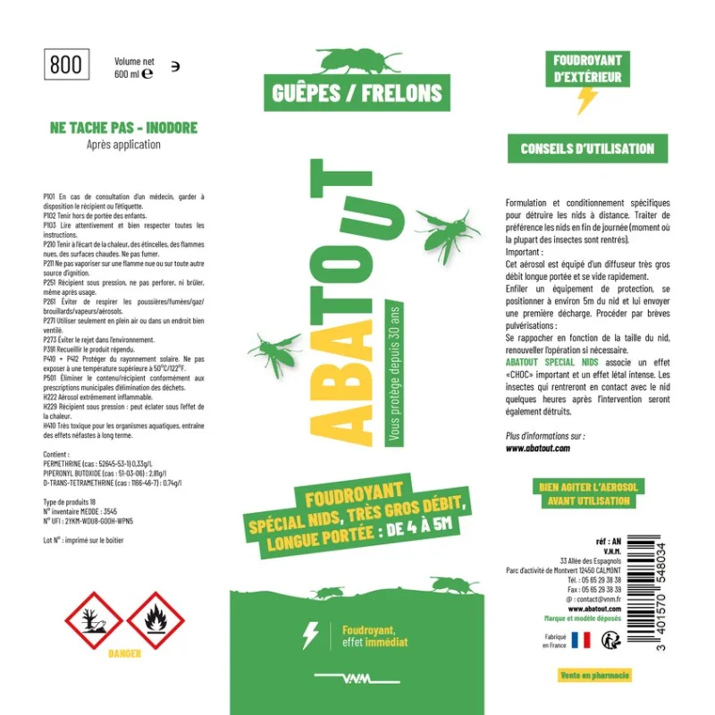 Foudroyant Nids Guêpes & Frelons