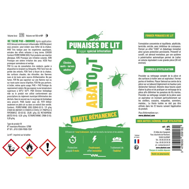 Laque anti-Punaises & Punaises de lit – Fogger