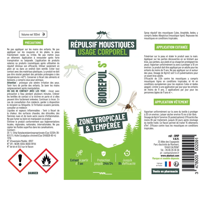 BIOREPULS' Répulsif Moustiques Corps/textiles 100ml