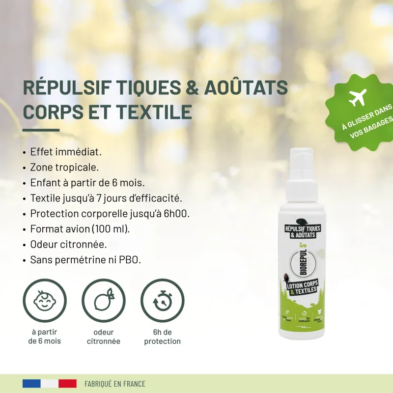BIOREPULS' Répulsif Tiques/Aoutats Corps/Textiles 100ml