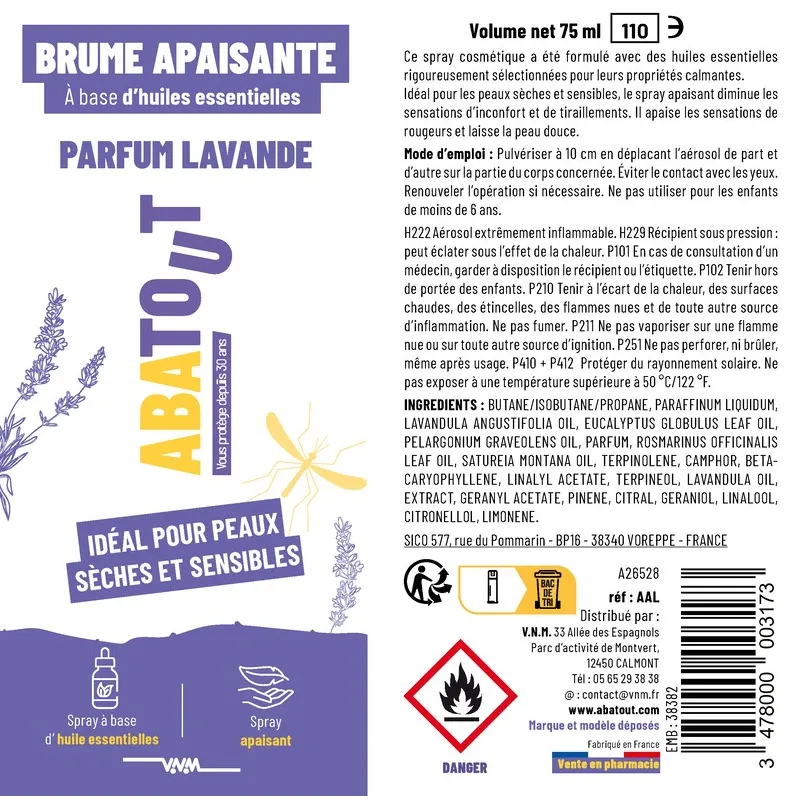 Brume apaisante anti-démangeaisons aux huiles essentielles de lavande